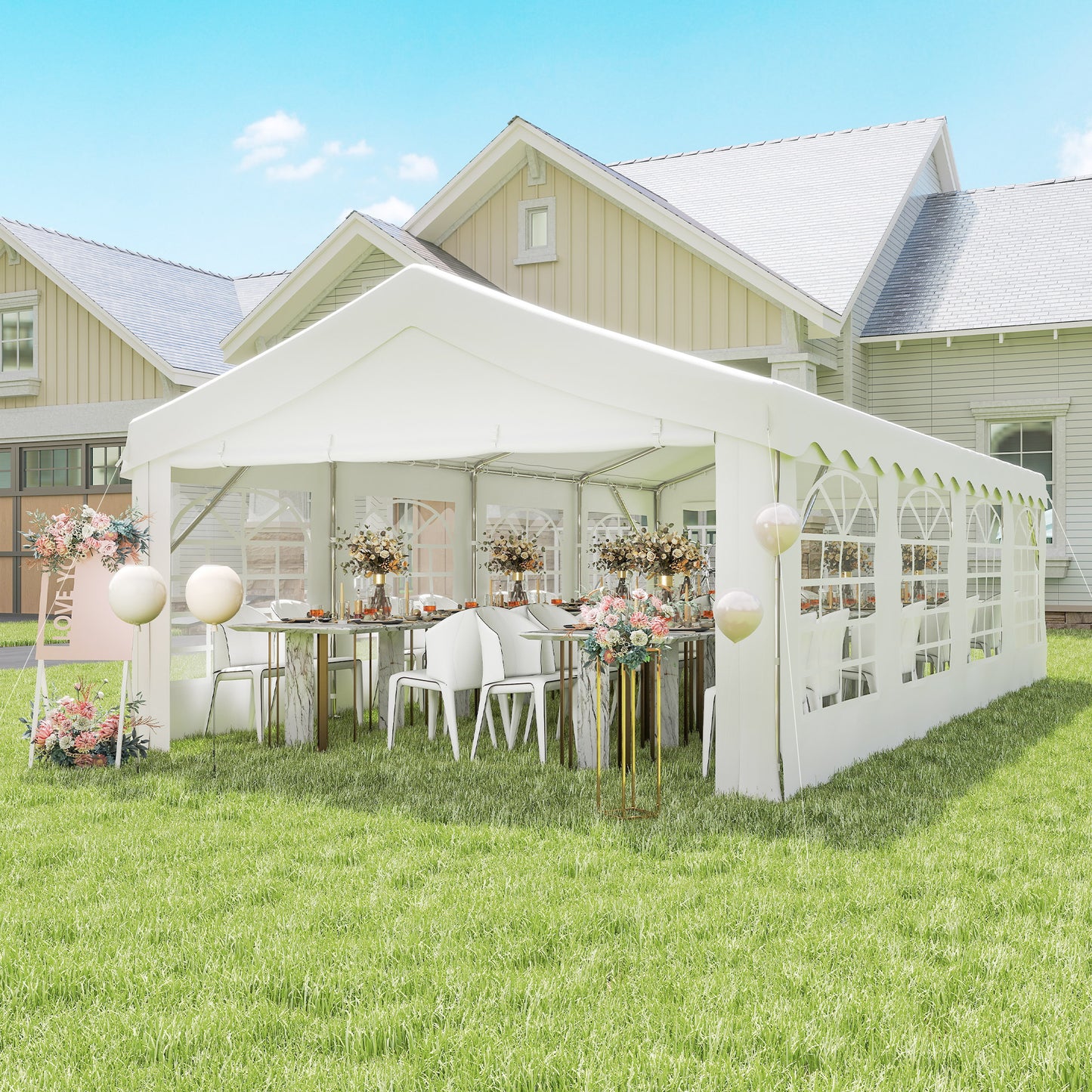 8m x 4m Garden Gazebo Marquee Wedding Shelter Level 4 Wind Protection, White