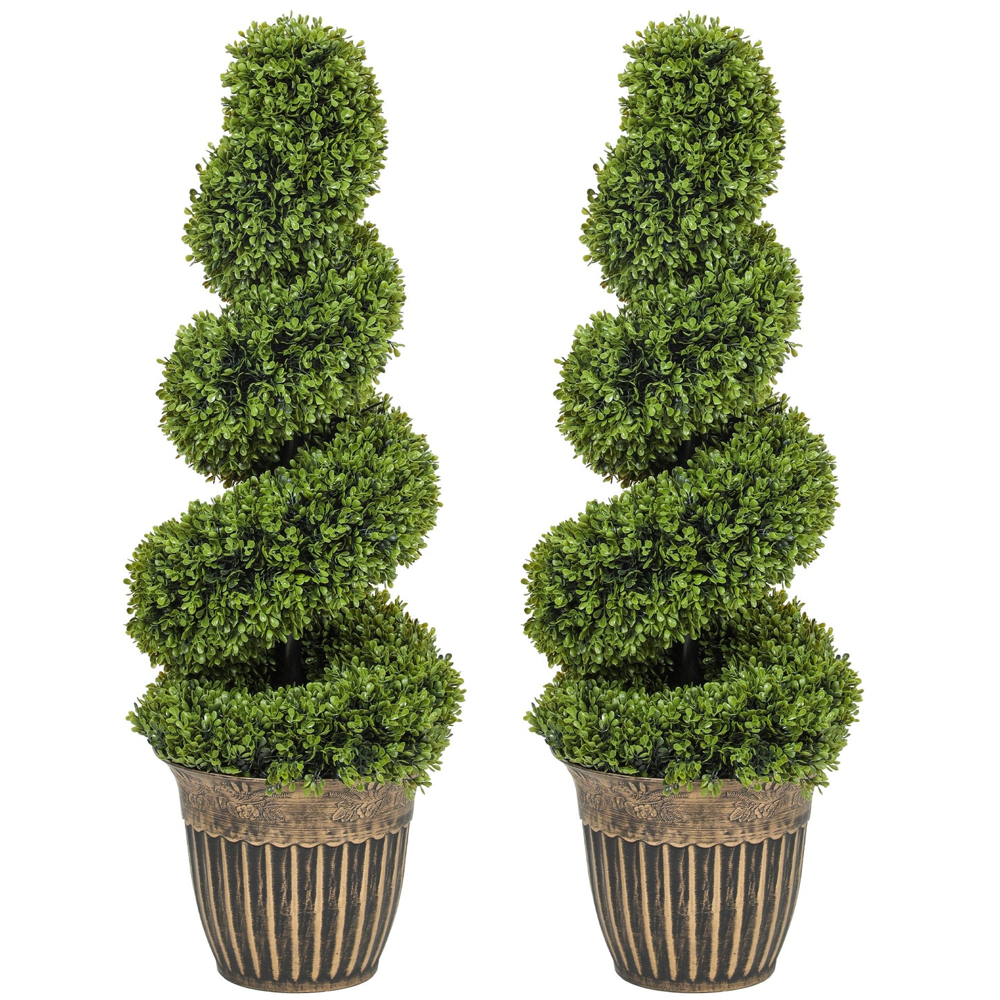 Set of 2 Artificial Plants, Topiary Spiral Boxwood Trees with Pot, for Home Indoor Outdoor Decor, 90cm