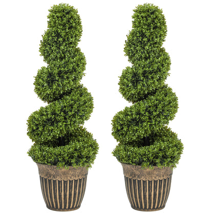 Set of 2 Artificial Plants, Topiary Spiral Boxwood Trees with Pot, for Home Indoor Outdoor Decor, 90cm