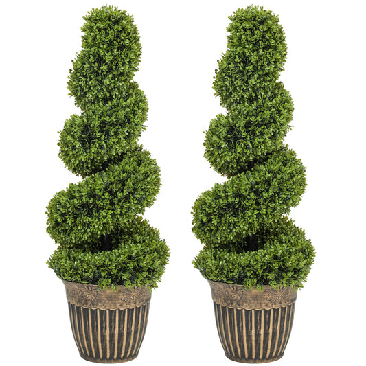 Set of 2 Artificial Plants, Topiary Spiral Boxwood Trees with Pot, for Home Indoor Outdoor Decor, 90cm