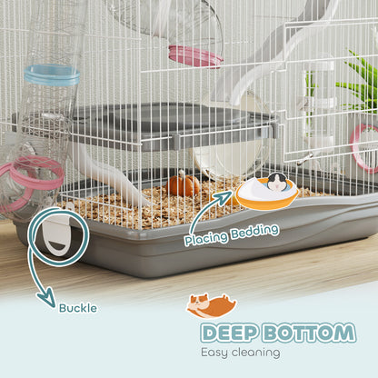 3-Tier Hamster Cage with Exercise Wheels, Water Bottle, Food Dish, for Dwarf Hamsters, 45 x 30 x 45 cm, Grey