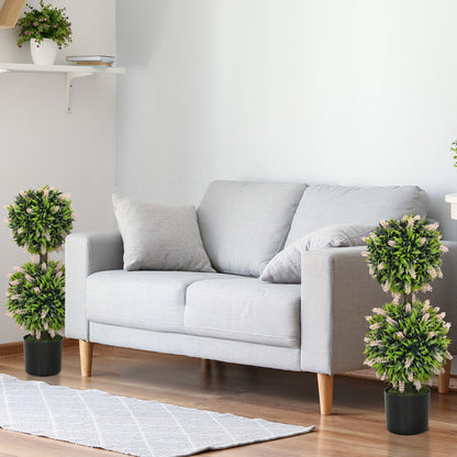 Set of 2 Artificial Plants, Lavender Flowers Ball Trees with Pot, for Home Indoor Outdoor Decor, 70cm
