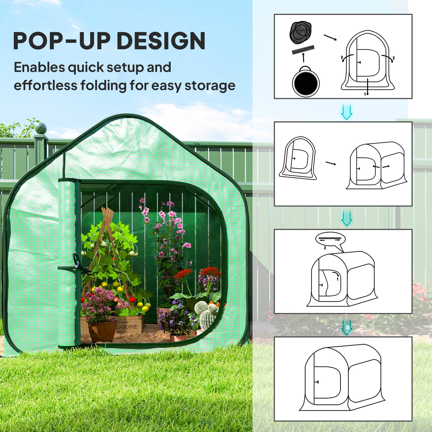 150 x 148cm Pop-Up Greenhouse - Green