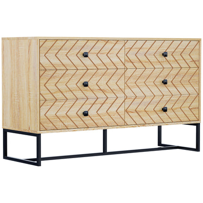 Bedroom Chest of Drawers, 6 Drawer Dresser, Sideboard Cabinet with Zigzag Design and Metal Base, Storage Drawer Unit