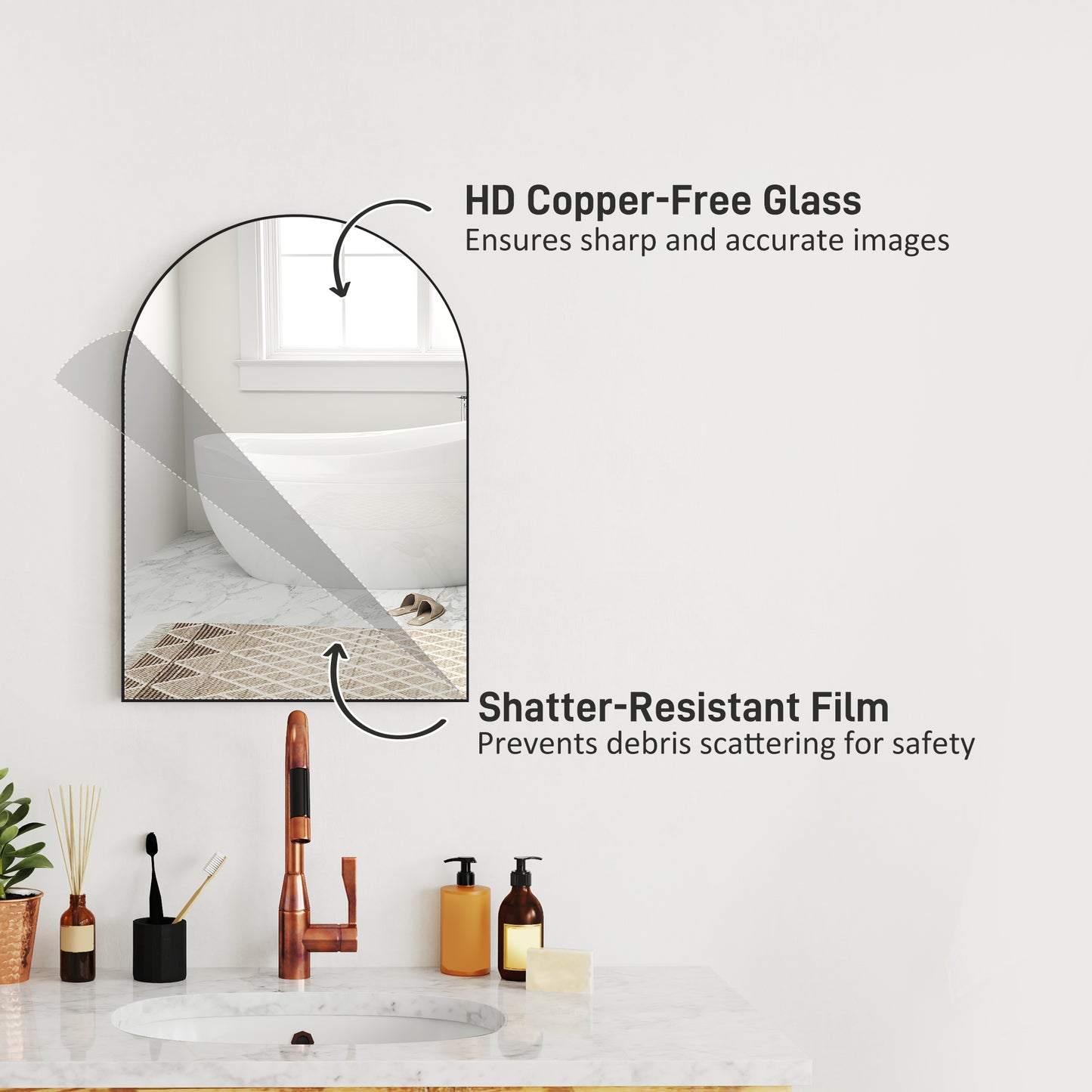 50 x 70cm Arched Home Mirror - Black