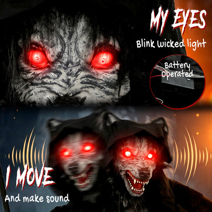 Halloween Standing Werewolf Animated Decoration with Light-Up Eyes, Sound and Touch Activated
