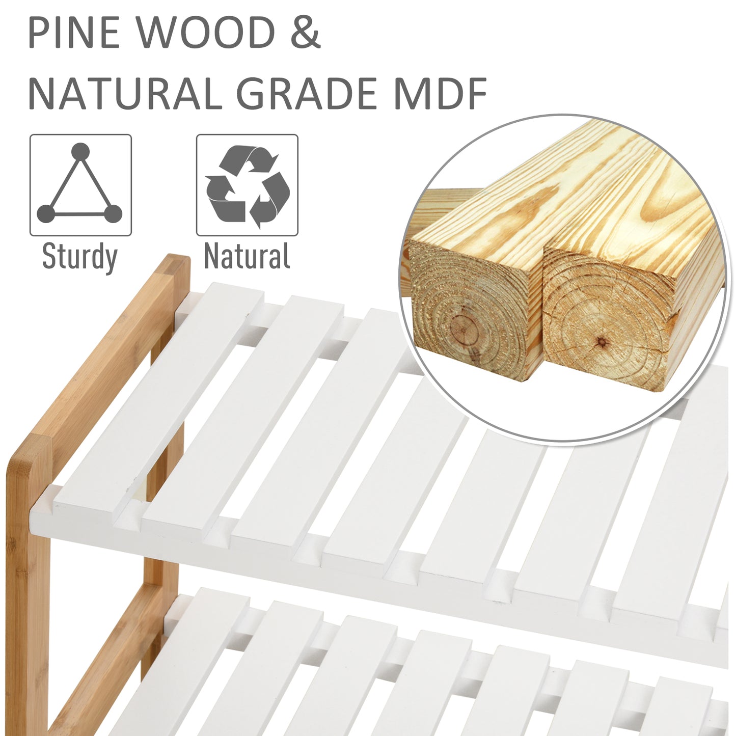 3-Tier Shoe Rack Wood Frame Slatted Shelves Spacious Open Hygienic Storage Home Hallway Furniture Family Guests 70L x 26W x 5