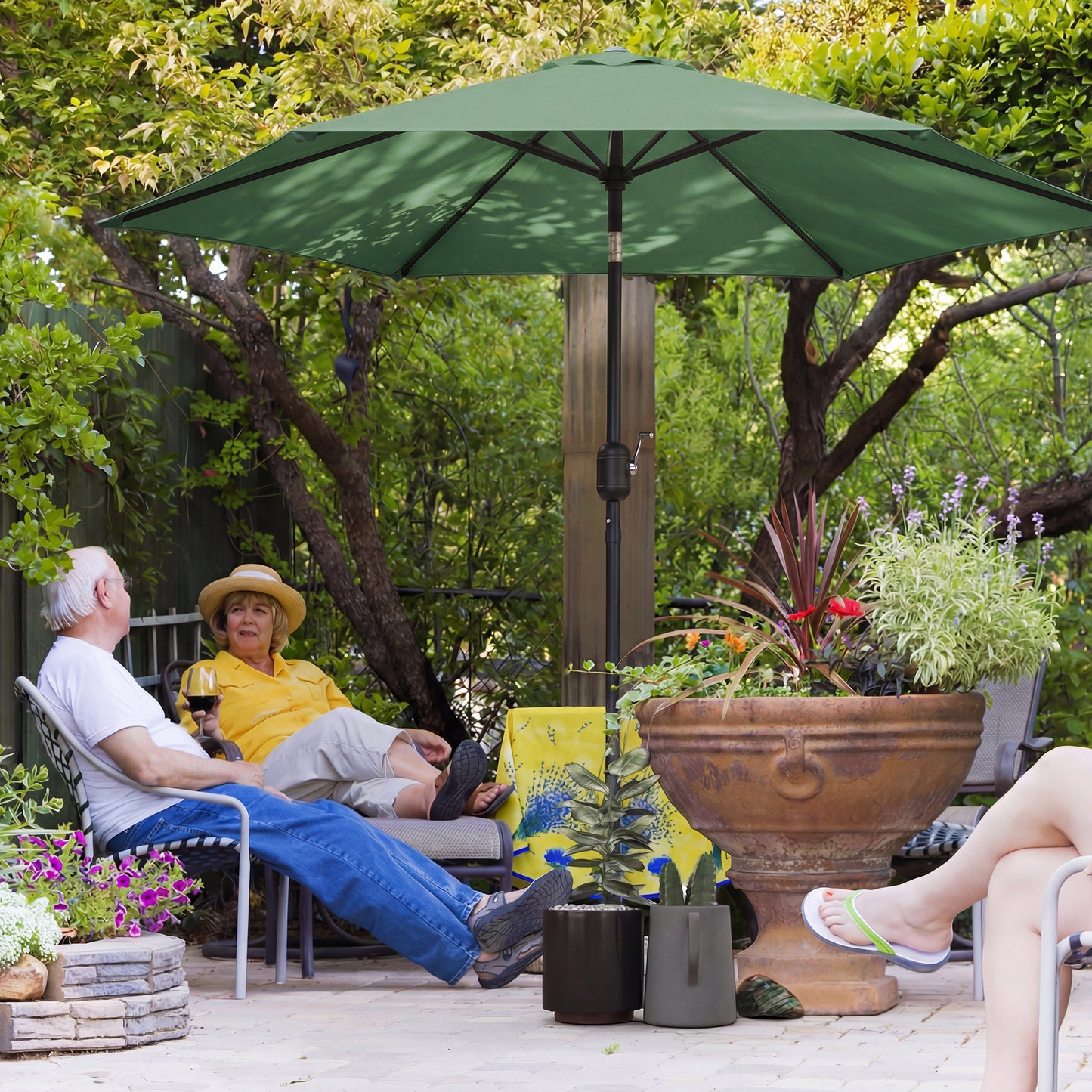 2.6 m Garden Parasol Umbrella with Aluminium Pole, Outdoor Patio Umbrella with Tilt and Crank, Vent, Dark Green
