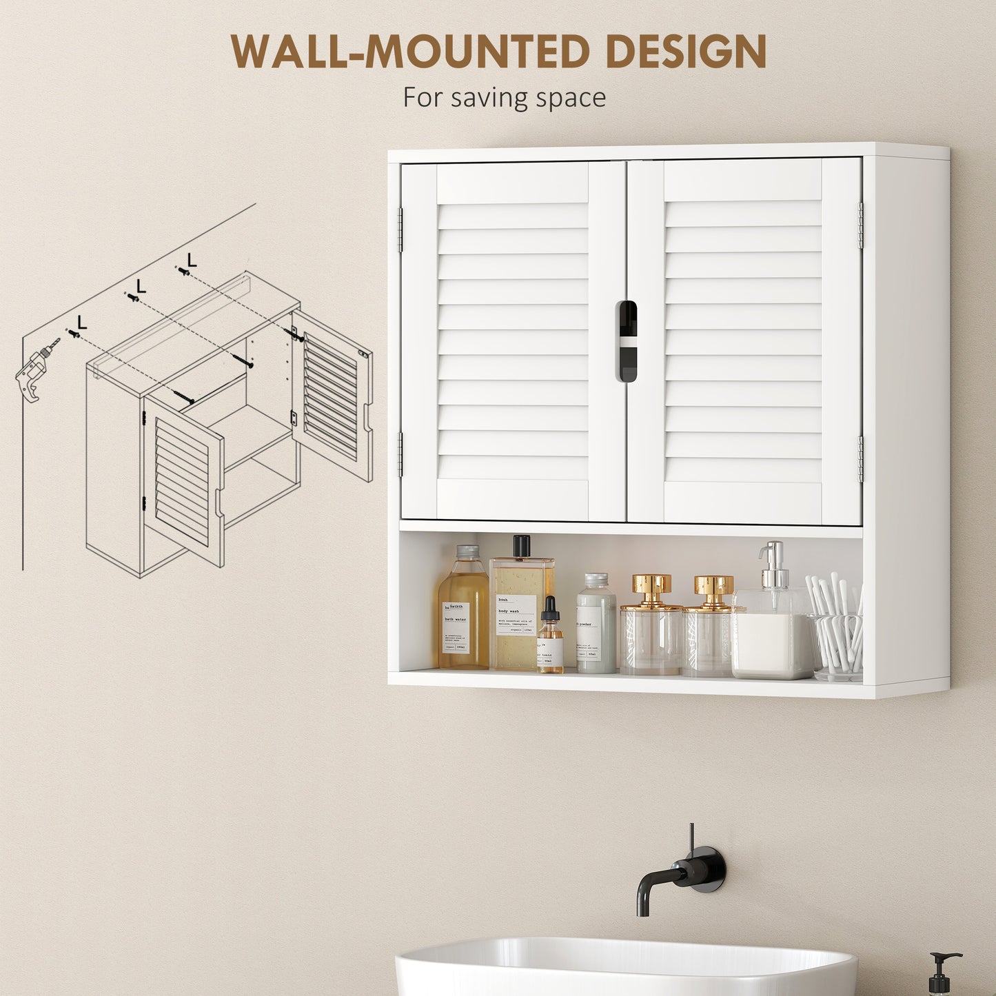 Bathroom Cabinet, Wall Mounted Storage Cabinet with Adjustable Shelves, 60 x 20 x 60 cm, White