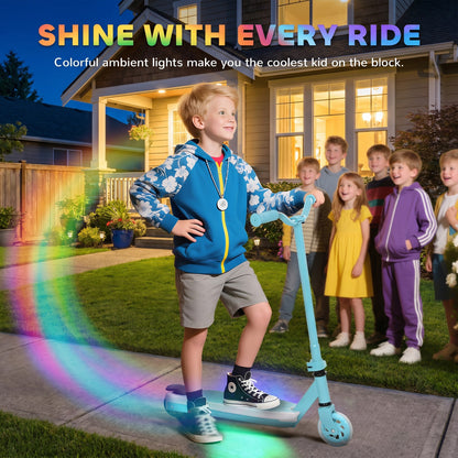 Electric Scooter for Kids Aged 4-7 Years, with Flashing LED Lights, Rear Auxiliary Wheels, Blue