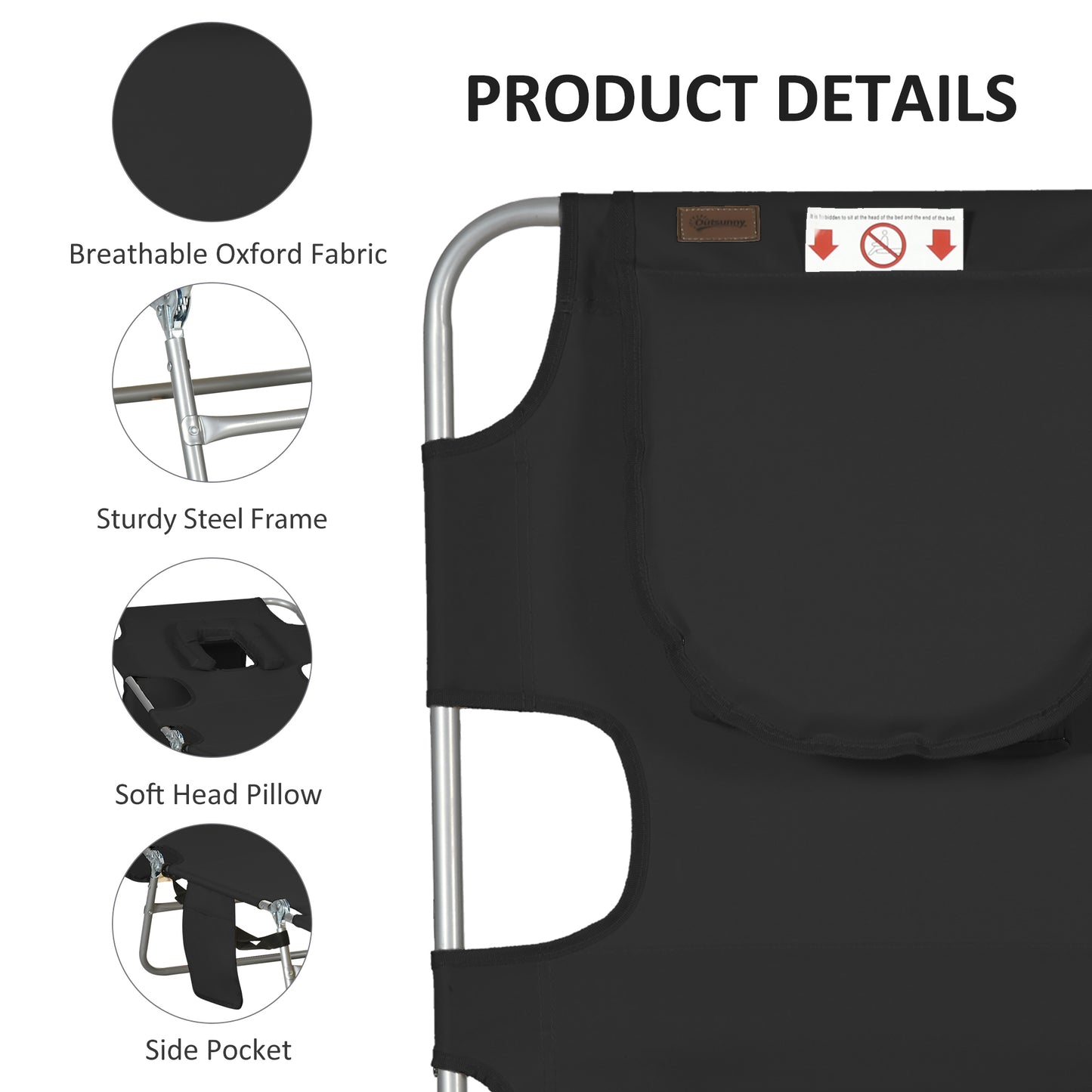 Foldable Sun Lounger, Beach Chaise Lounge with Reading Hole, Arm Slots, 5-Position Adjustable Backrest, Side Pocket