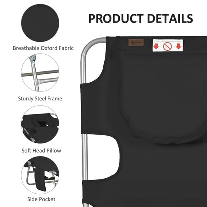 Foldable Sun Lounger, Beach Chaise Lounge with Reading Hole, Arm Slots, 5-Position Adjustable Backrest, Side Pocket