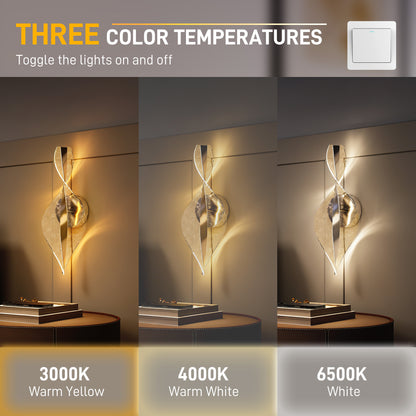 Led Wall Lamp 2 Pack, 13W Modern Indoor Spiral Wall Light, Colour Temperature Adjustable 3000K/4000K/6500K, for Bedroom