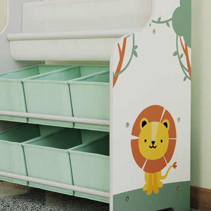 Kids Storage Unit, Toy Organiser with 6 Fabric Drawers and 2-Tier Sling Book Rack for Bedroom, Playroom, Nursery, Green