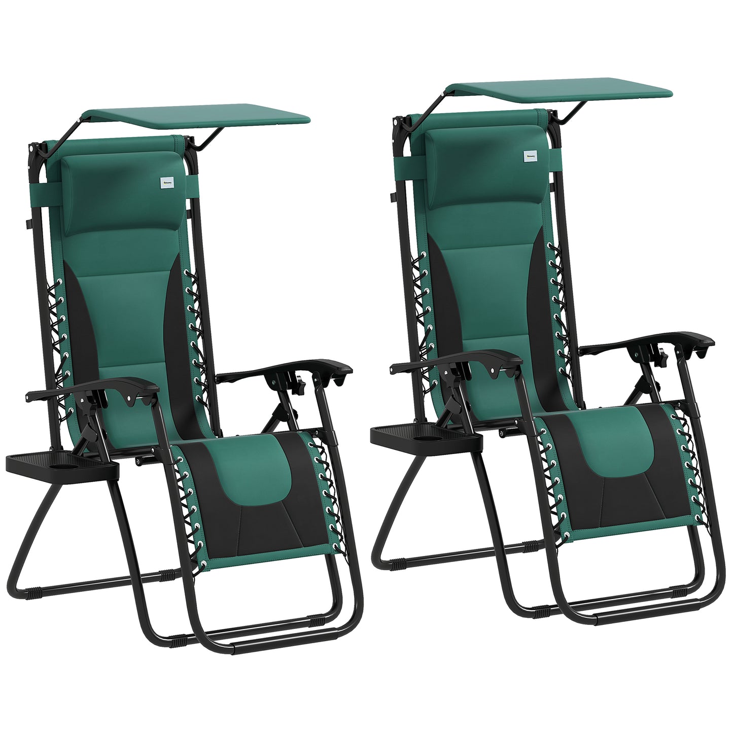 Zero Gravity Lounger Chair Set of 2, Folding Reclining Patio Chair with Shade Cover, Padded Seat, Cup Holder
