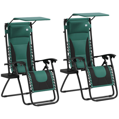 Zero Gravity Lounger Chair Set of 2, Folding Reclining Patio Chair with Shade Cover, Padded Seat, Cup Holder