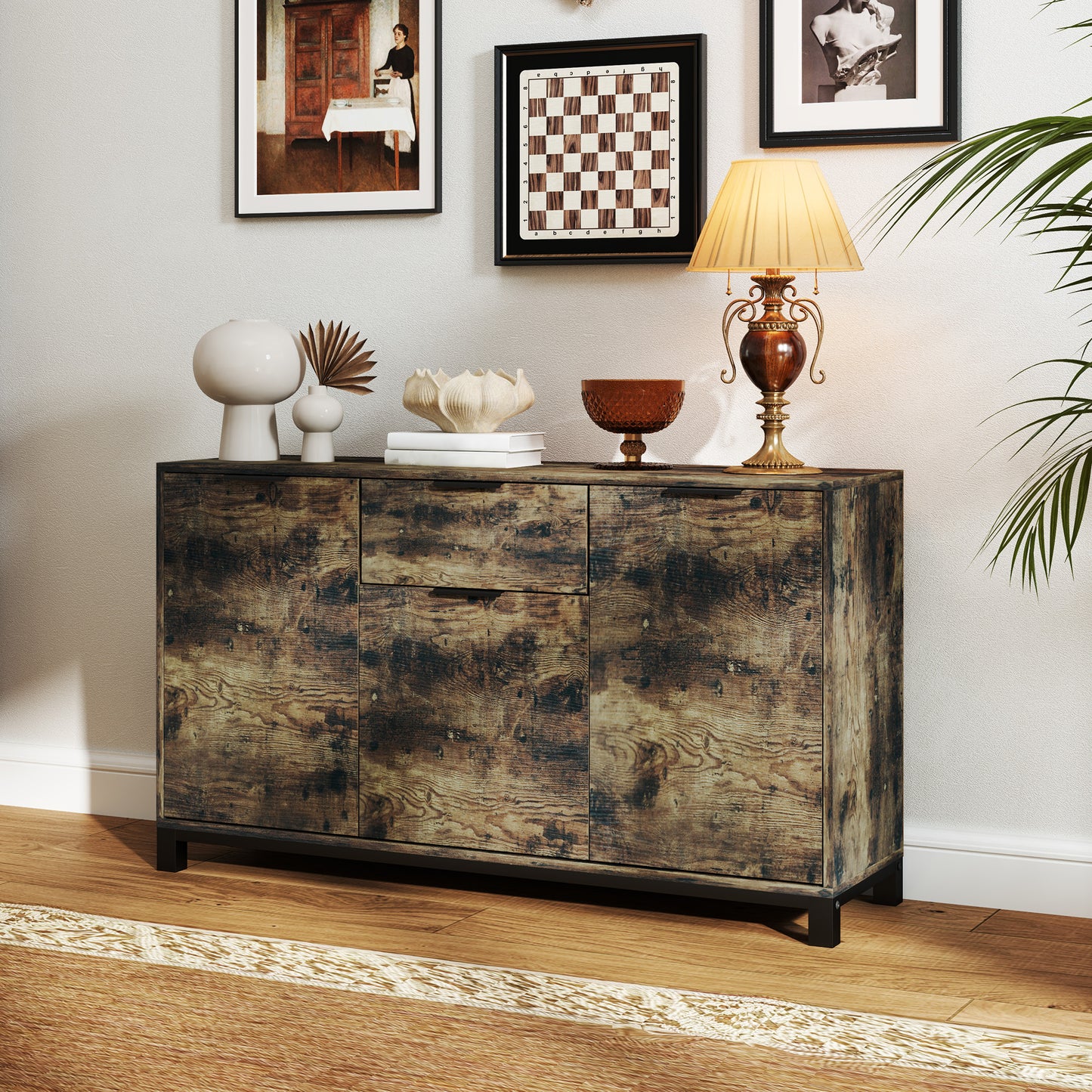 Sideboard, Industrial Storage Cabinet with Doors, Drawer, Cupboard and Adjustable Shelves for Living Room, Dining Room