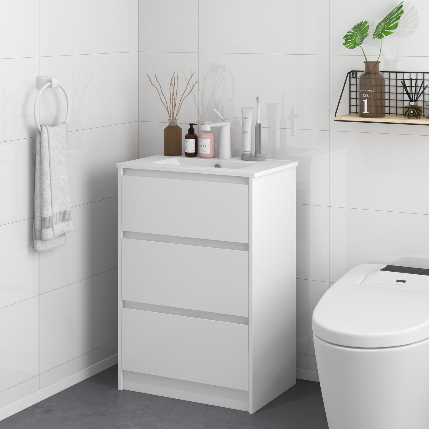 600mm Bathroom Vanity Unit with Basin and Single Tap Hole