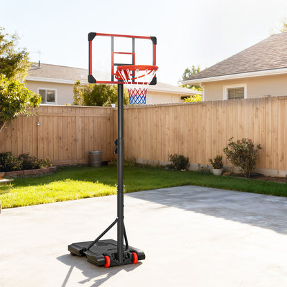 Height Adjustable Basketball Hoop and Stand with Firm Backboard and Weighted Base, Portable on Wheels, Red