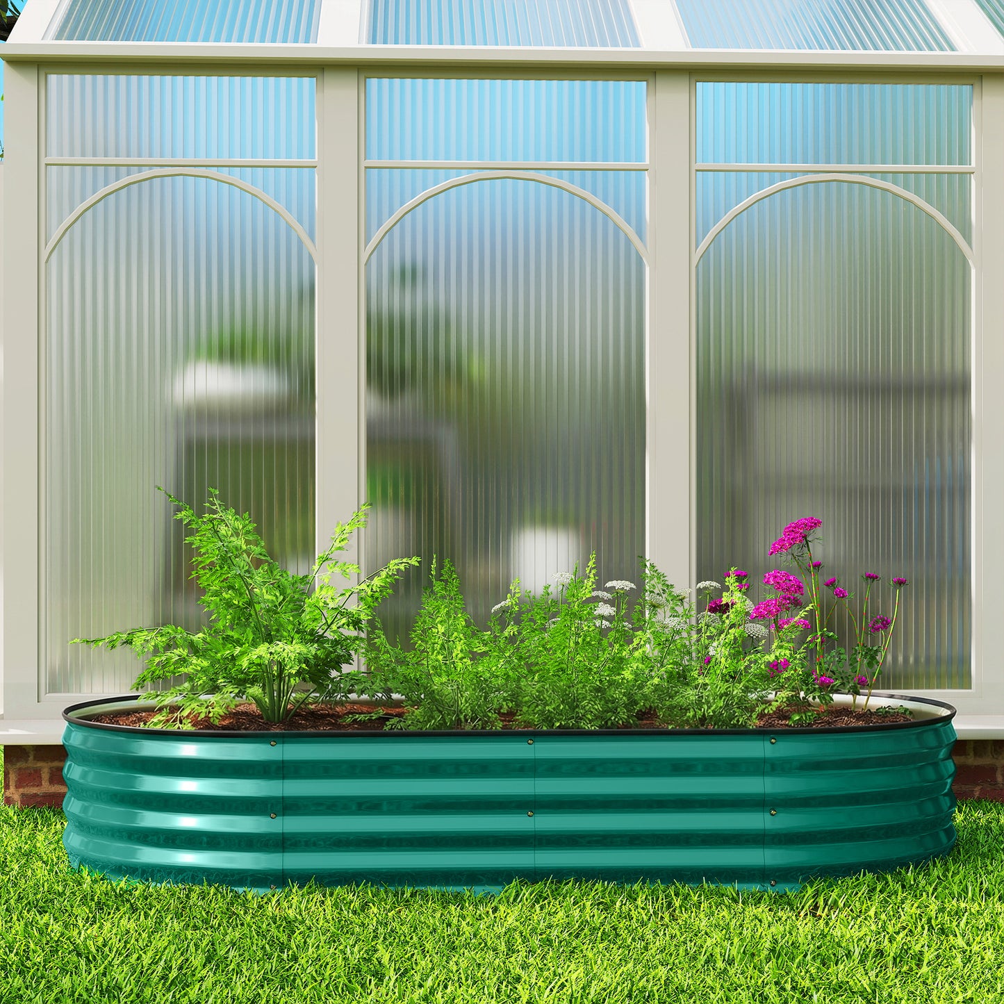 Galvanised Raised Garden Bed, Metal Planter Box with Safety Edging, for Flowers, Herbs, Succulents, Light Green