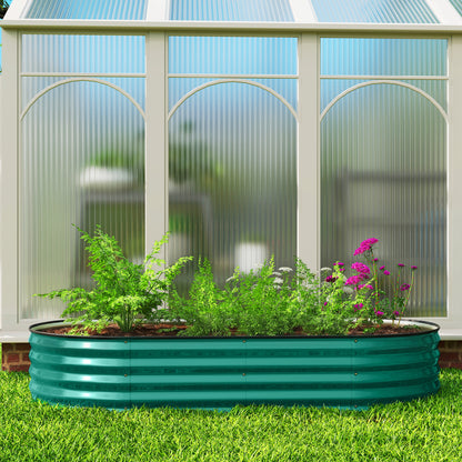 Galvanised Raised Garden Bed, Metal Planter Box with Safety Edging, for Flowers, Herbs, Succulents, Light Green