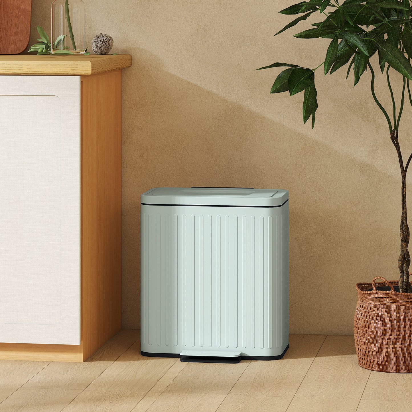 Dual Kitchen Bin, 2 x 20L Double Bin for Recycling and Waste, Fingerprint-proof Pedal Bin with Soft-Close Lid