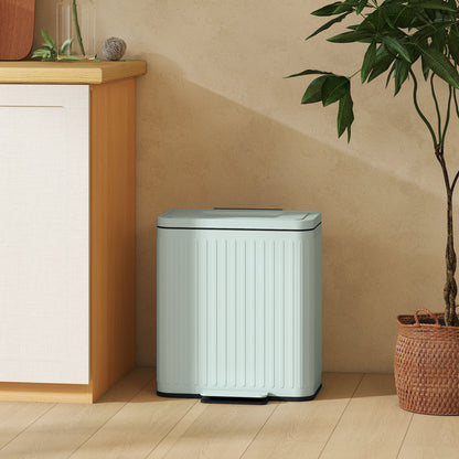 Dual Kitchen Bin, 2 x 20L Double Bin for Recycling and Waste, Fingerprint-proof Pedal Bin with Soft-Close Lid