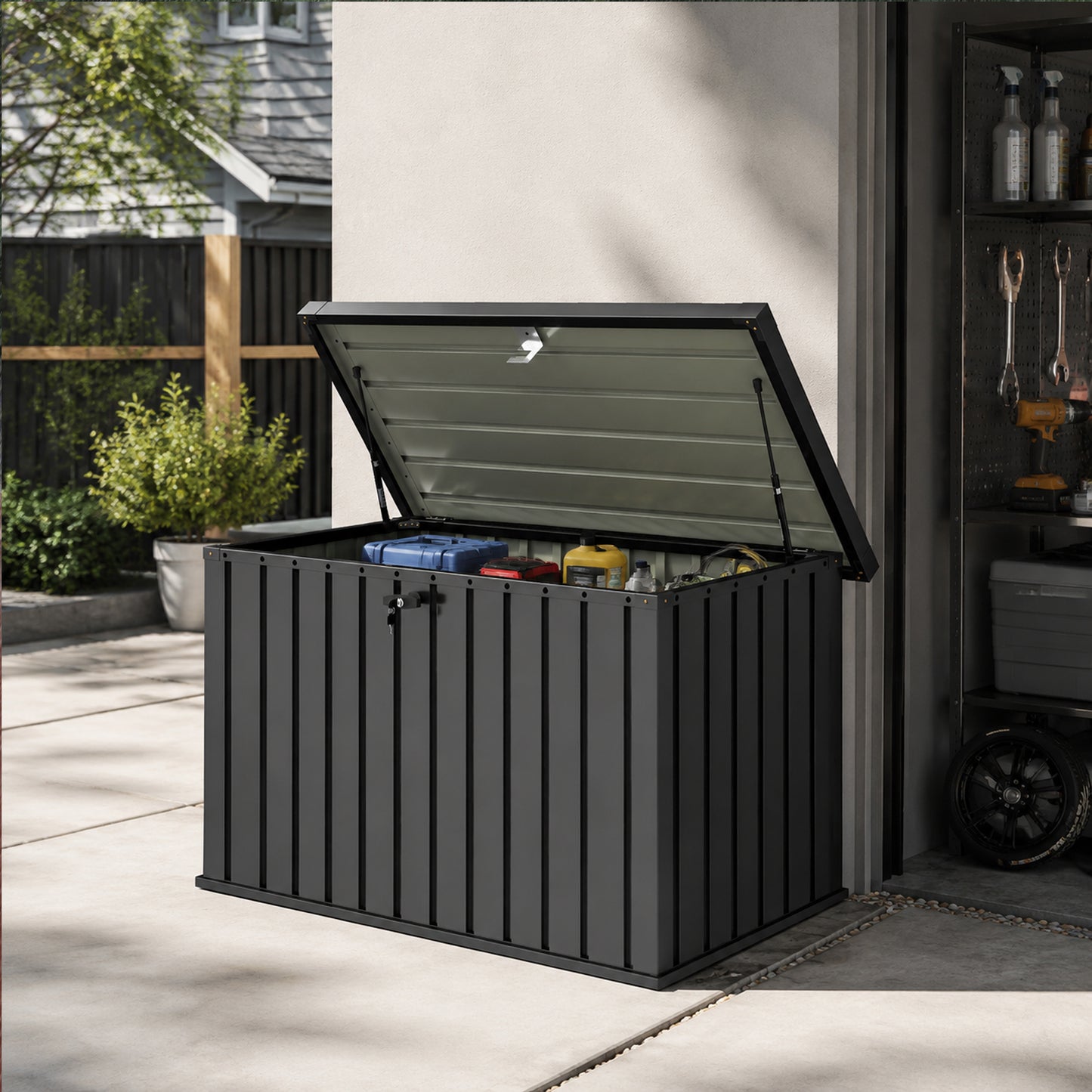 400L Galvanised Steel Garden Storage Box, Black