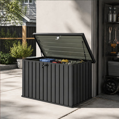 400L Galvanised Steel Garden Storage Box, Black