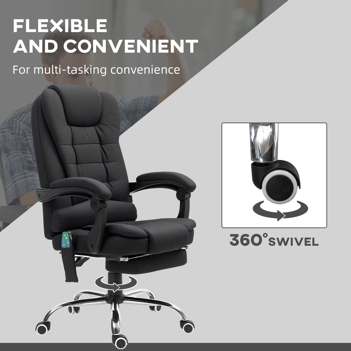 Office Chair with 6 Point Massage and Back Heat, Microfibre Desk Chair with Footrest Adjustable Height and Swivel Wheels