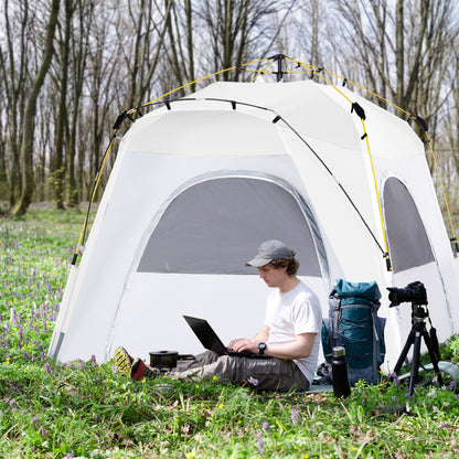 3 Person Automatic Camping Tent, Outdoor Pop Up Tent, Portable Backpacking Dome Shelter, Light Grey