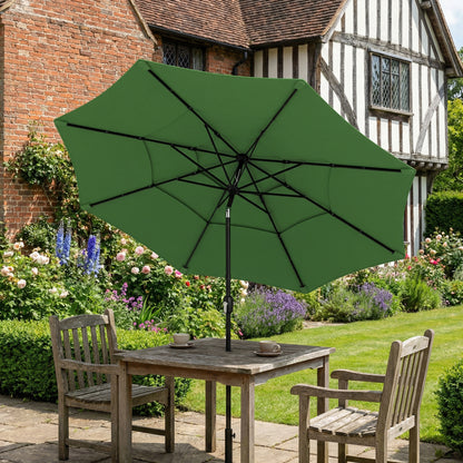 Garden Parasol, Parasol Umbrella with 3-tier Roof, Crank Handle, Tilt Function, Polyester Canopy, Green