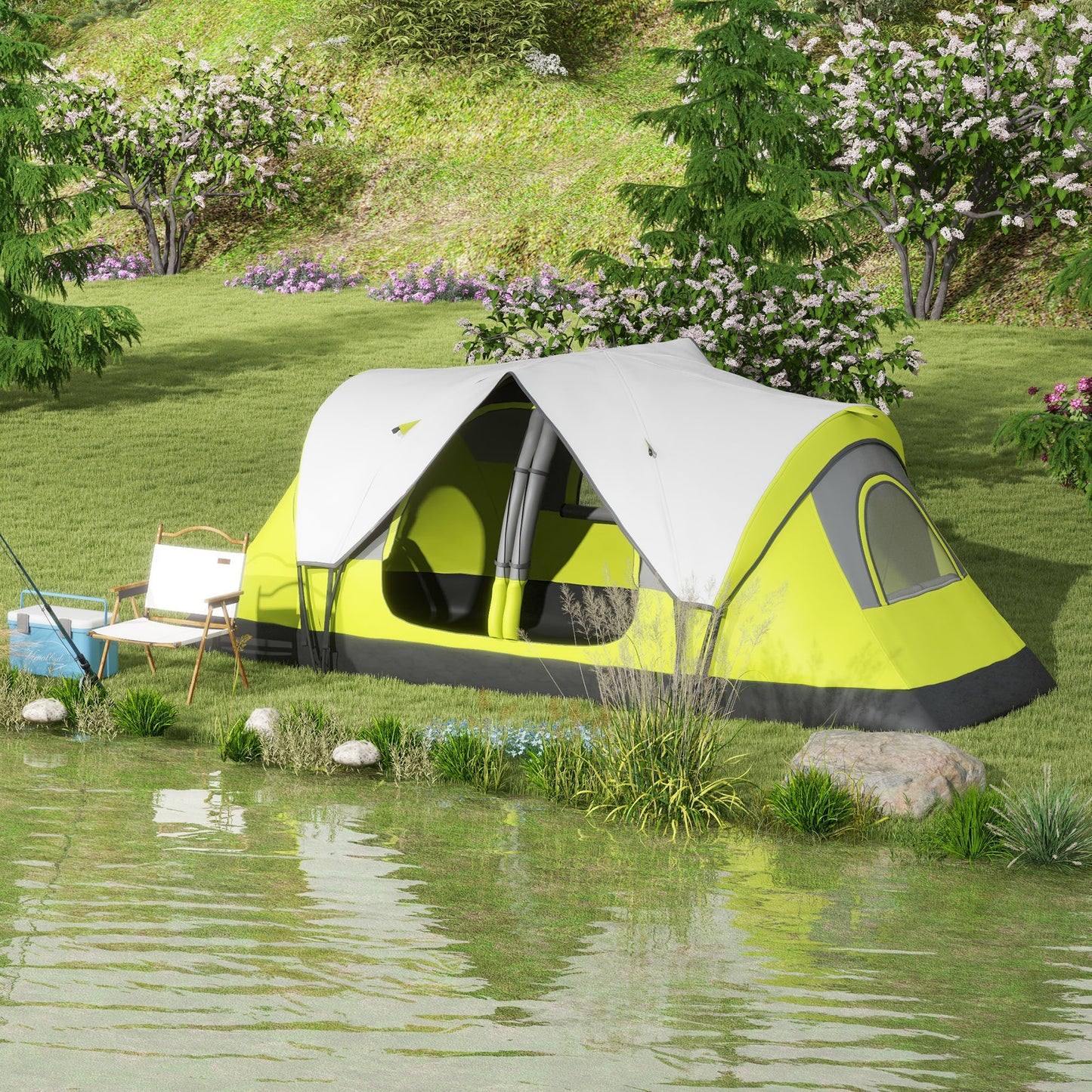 Camping Tent for 6 Man with 2000mm Water Resistant Rainfly and Carry Bag for Fishing Hiking Festival, Yellow