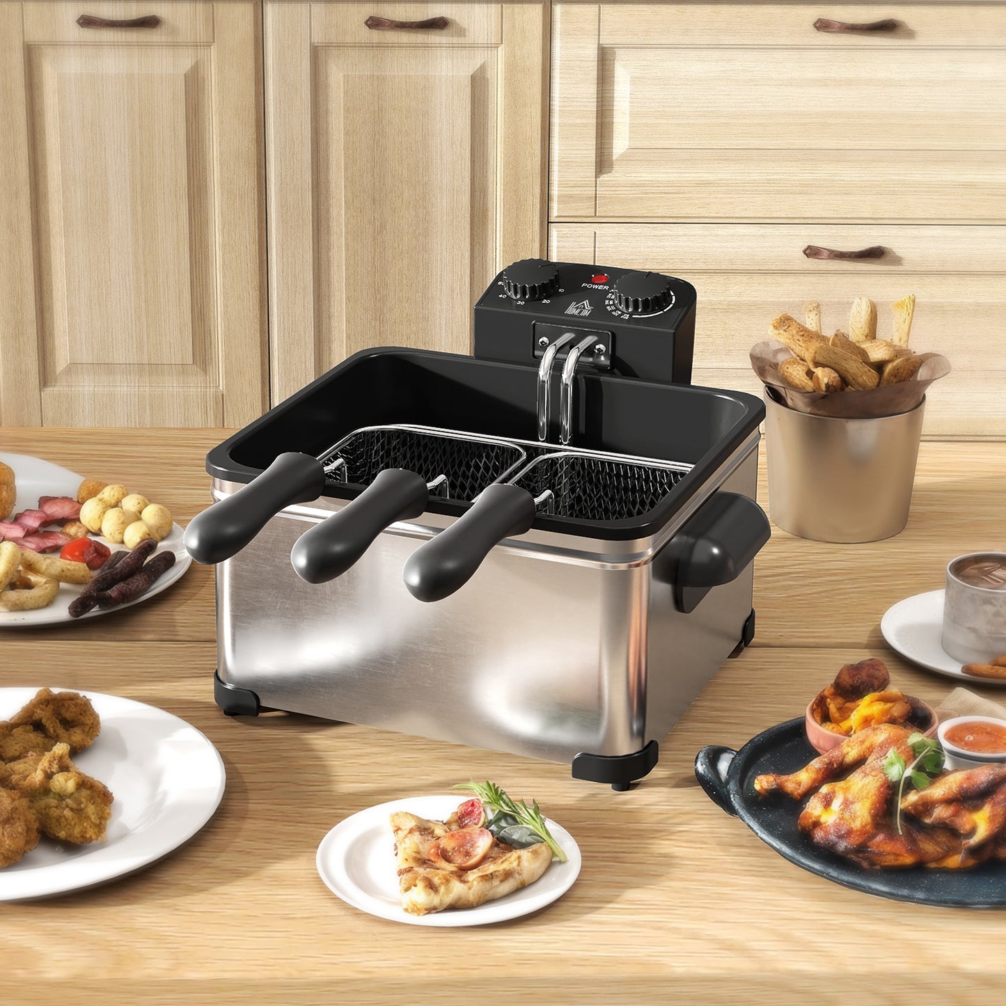 5 Litre Deep Fat Fryer Stainless Steel with Adjustable Temperature, 60min Timer, Removable Oil Basket