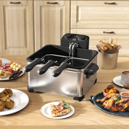 5 Litre Deep Fat Fryer Stainless Steel with Adjustable Temperature, 60min Timer, Removable Oil Basket