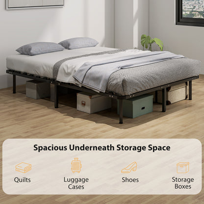 4ft6 Double Bed Frame, Metal Platform Bed Frame with 2 x 14 Wood Slats, No Box Spring Needed, Underbed Storage, Black