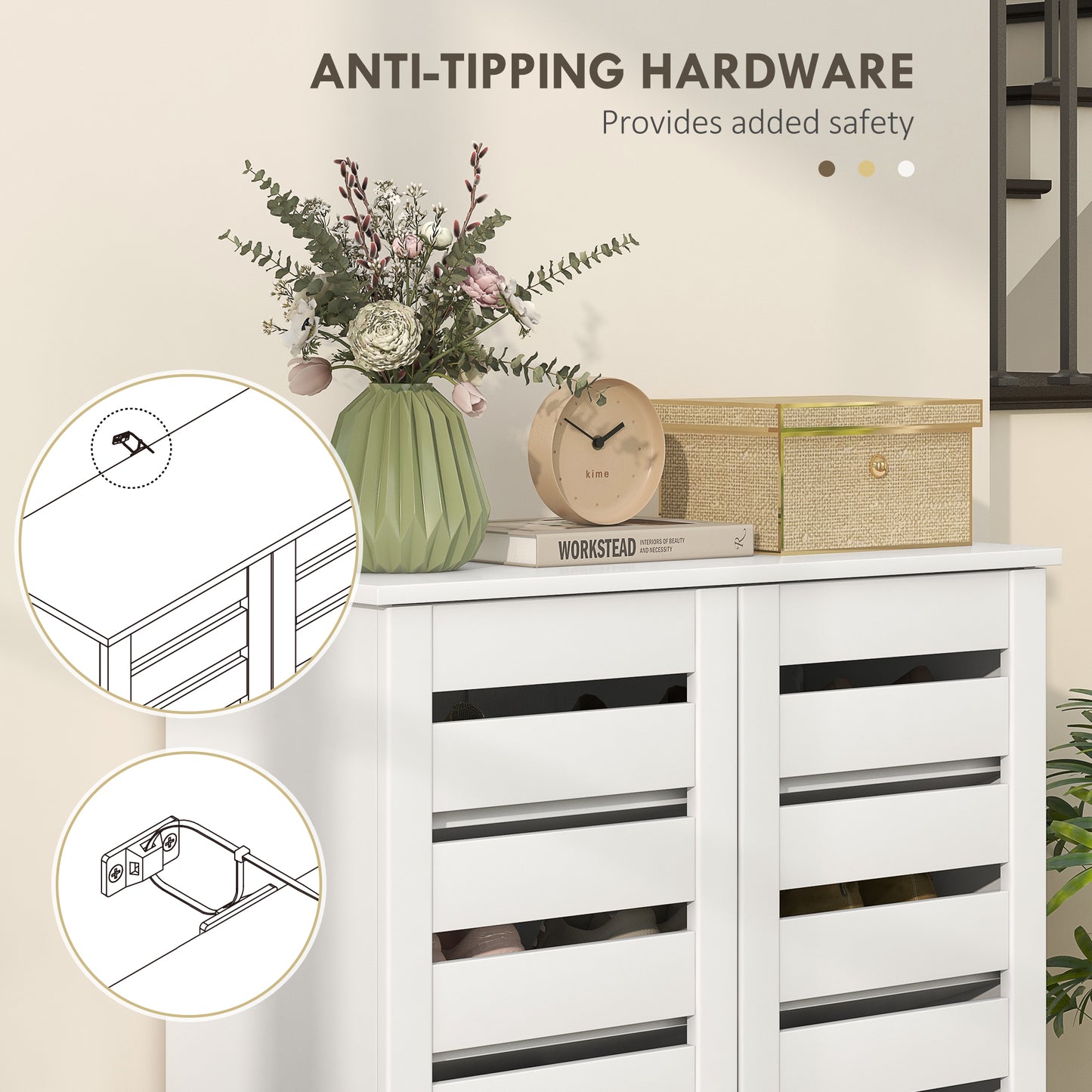 Narrow Shoe Cabinet for Entryway, 5-Tier Slim Shoe Storage Cabinet with 2 Slatted Doors and Adjustable Shelves