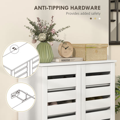 Narrow Shoe Cabinet for Entryway, 5-Tier Slim Shoe Storage Cabinet with 2 Slatted Doors and Adjustable Shelves