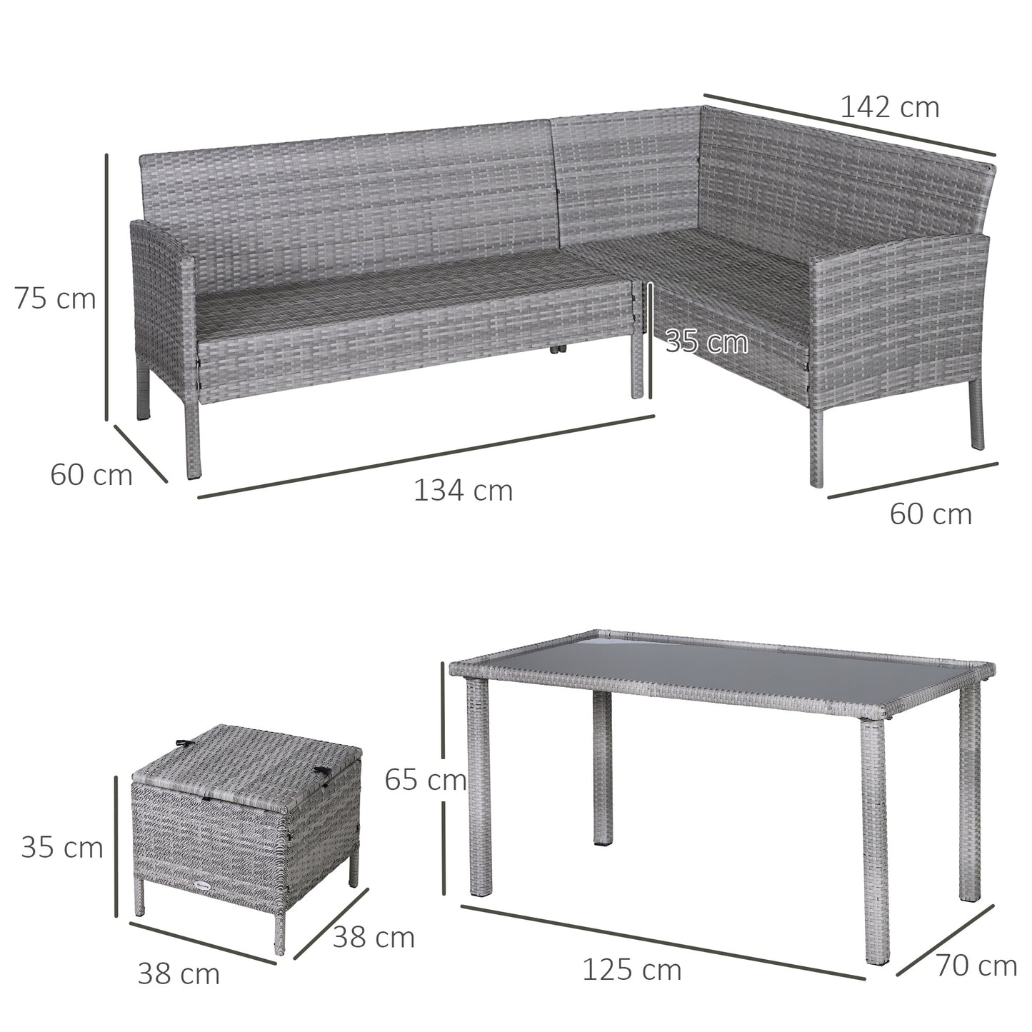 6-Seater Rattan Dining Set Sofa Table Footstool Outdoor w/ Cushion Garden Furniture