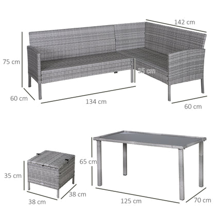 6-Seater Rattan Dining Set Sofa Table Footstool Outdoor w/ Cushion Garden Furniture