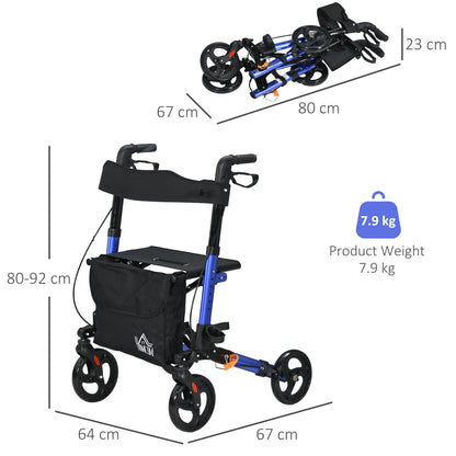 Portable Rollator Walker with 6 Adjustable Height and Dual Brakes for travel and Dailt Use, Blue