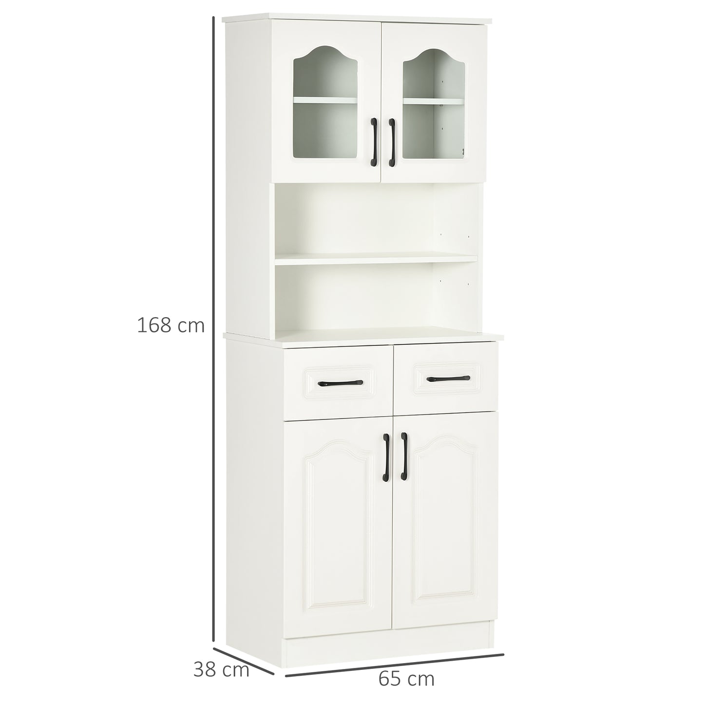 Kitchen Cupboard, Freestanding Storage Cabinet with 2 Adjustable Shelves, 2 Drawers and Open Counter for Living Room