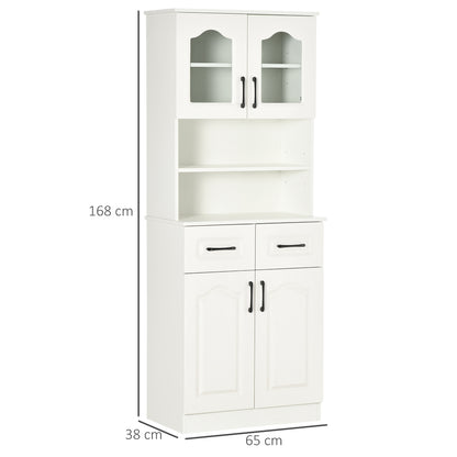 Kitchen Cupboard, Freestanding Storage Cabinet with 2 Adjustable Shelves, 2 Drawers and Open Counter for Living Room