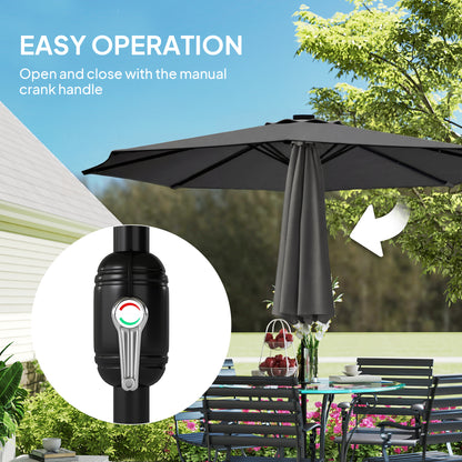 2.6 m Garden Parasol Umbrella with LED Solar Light, Parasol Cover, Outdoor Market Patio Umbrella, Black