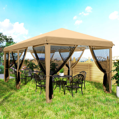 3 x 6m Pop Up Gazebo, Outdoor Canopy Shelter, Marquee Party Wedding Tent with 6 Mesh Walls and Carry Bag, Beige
