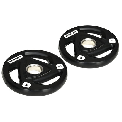 Two 5kg Olympic Weight Plates, Tri-Grip Rubber-Coated Barbell Weights, with 5cm Holes, for Home, Gym, Office