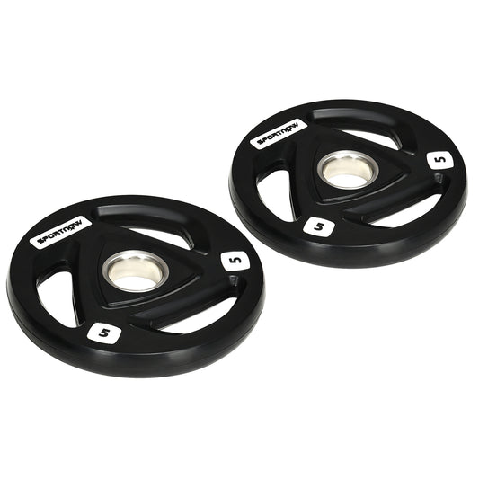 Two 5kg Olympic Weight Plates, Tri-Grip Rubber-Coated Barbell Weights, with 5cm Holes, for Home, Gym, Office