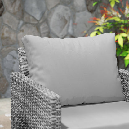 3 Pieces Rattan Bistro Set with 4 Cushions, Wicker Garden Furniture Set, Glass Top Coffee Table and Chairs for Outdoor Patio