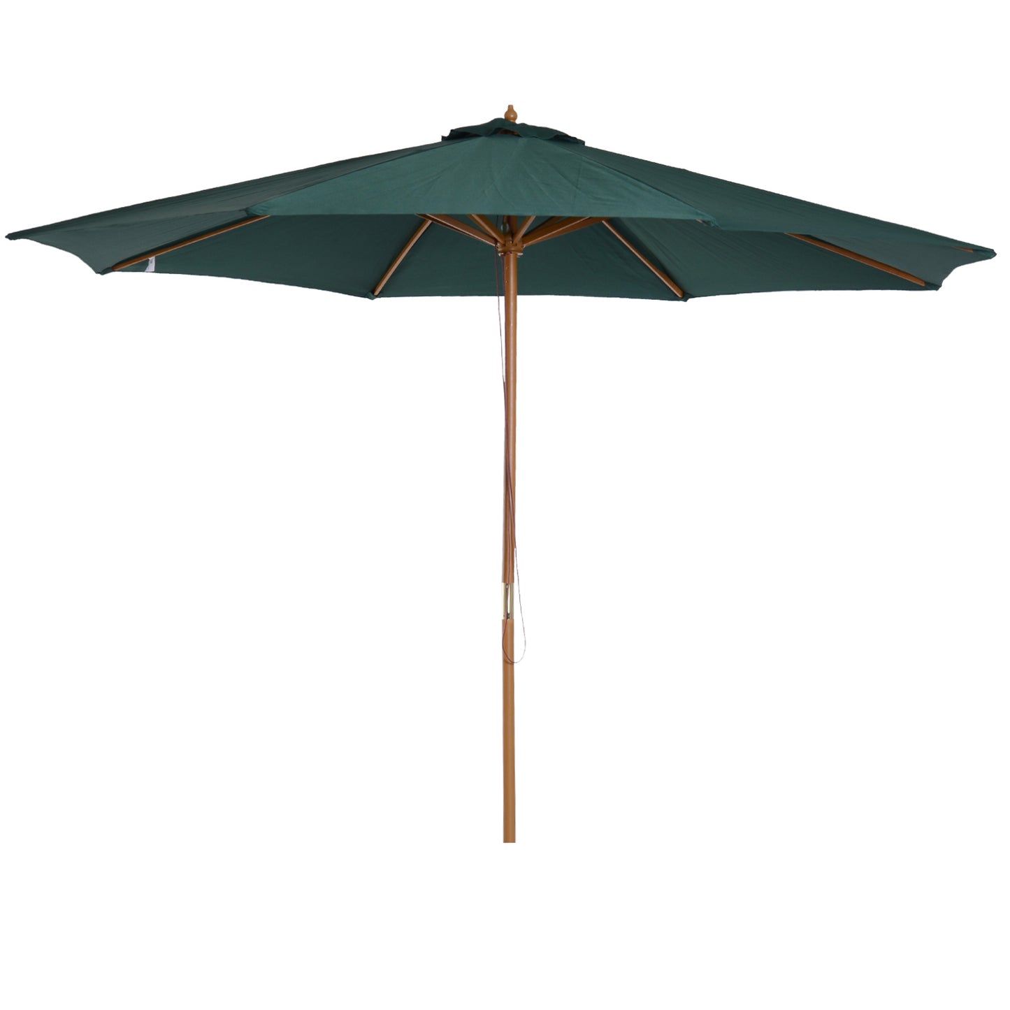 3(m) Wooden Patio Umbrella, Pulley Operated Garden Parasol with Rope Pulley Mechanism and 8 Ribs, Dark Green