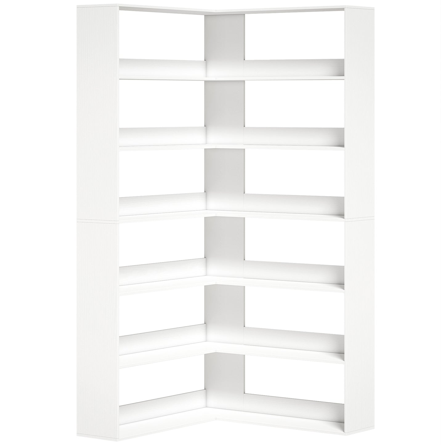 7 Tiers Bookshelf, L-Shaped Corner Bookcase with Anti-Slip Rear Guard, White Wood Effect